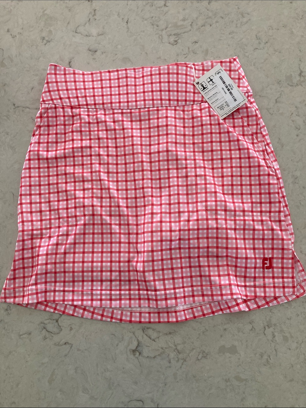 FootJoy Pink Plaid A-Line Skort with Red Logo